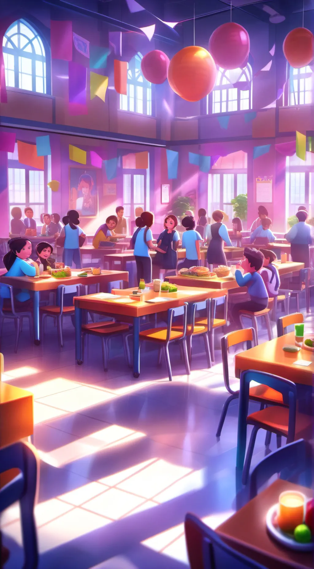 ai character: school Cafeteria  background