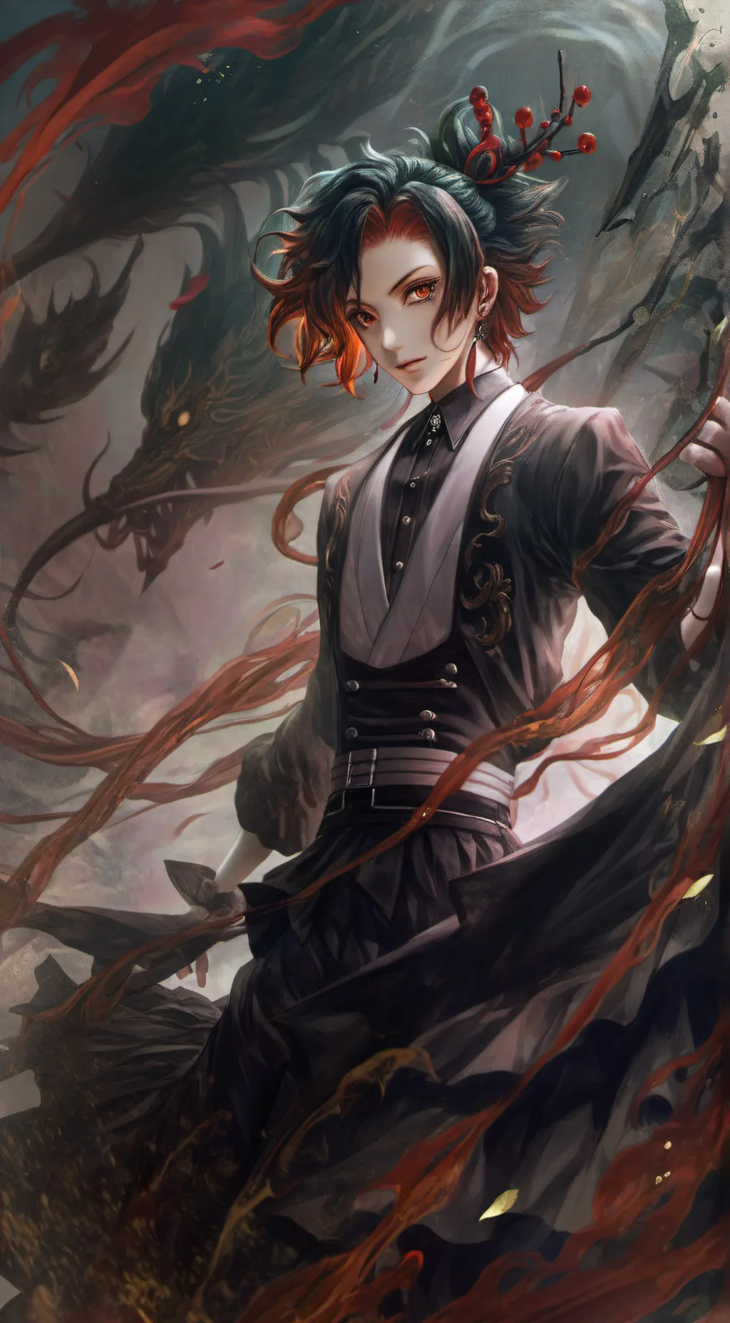 ai character: muzan x tanjiro  background