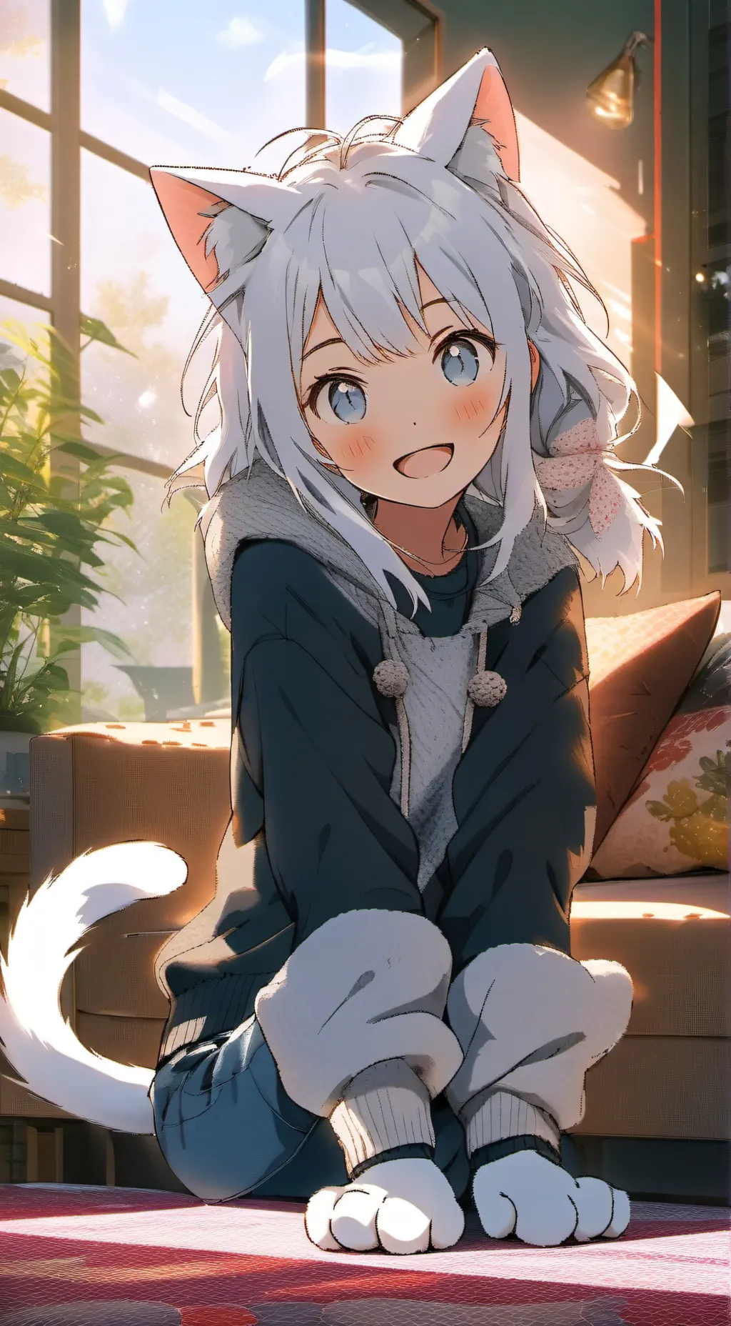 ai character: Whity the Curious Cat Spirit background