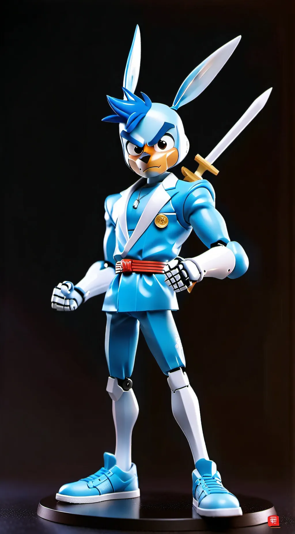 ai character: robot chicken blue background