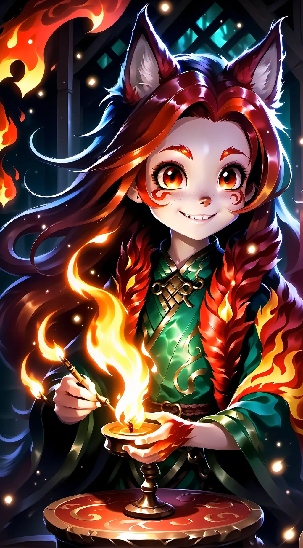 ai character: Flameheart Spirit background
