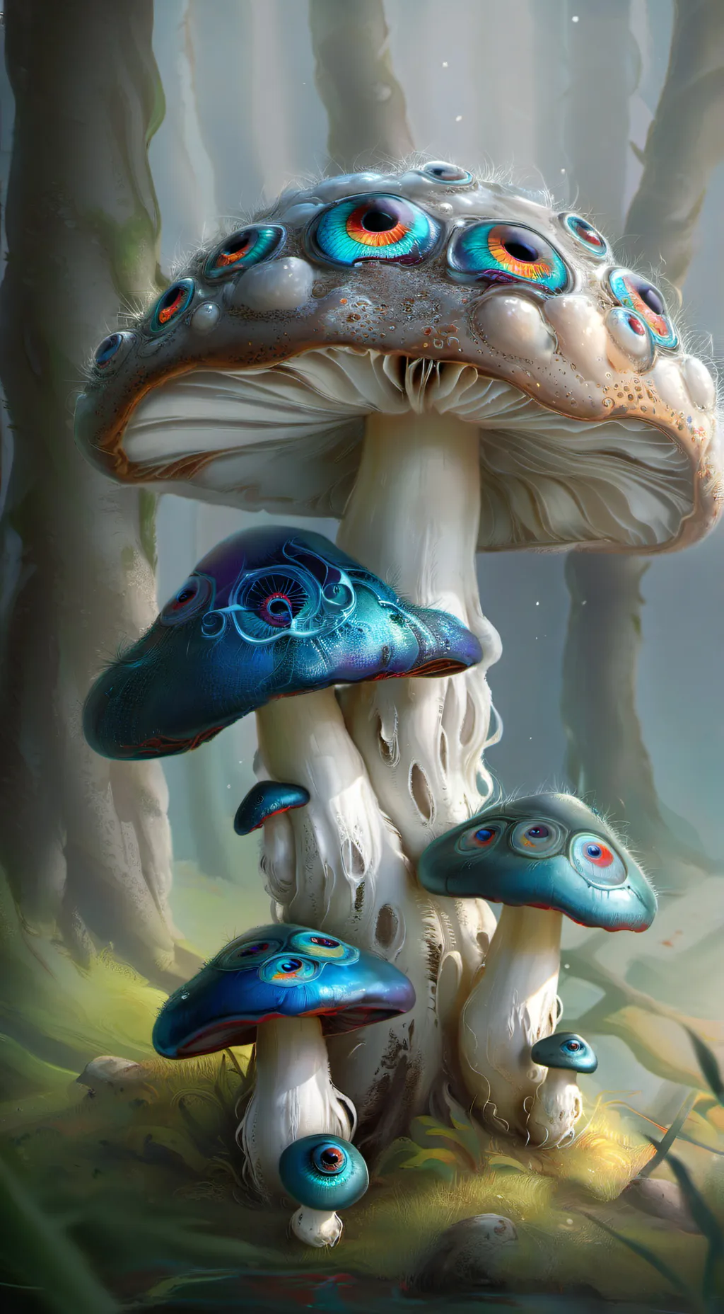 ai character: weird mushrooms background