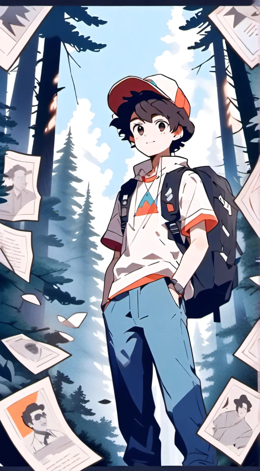 ai character: Md X gravity falls background