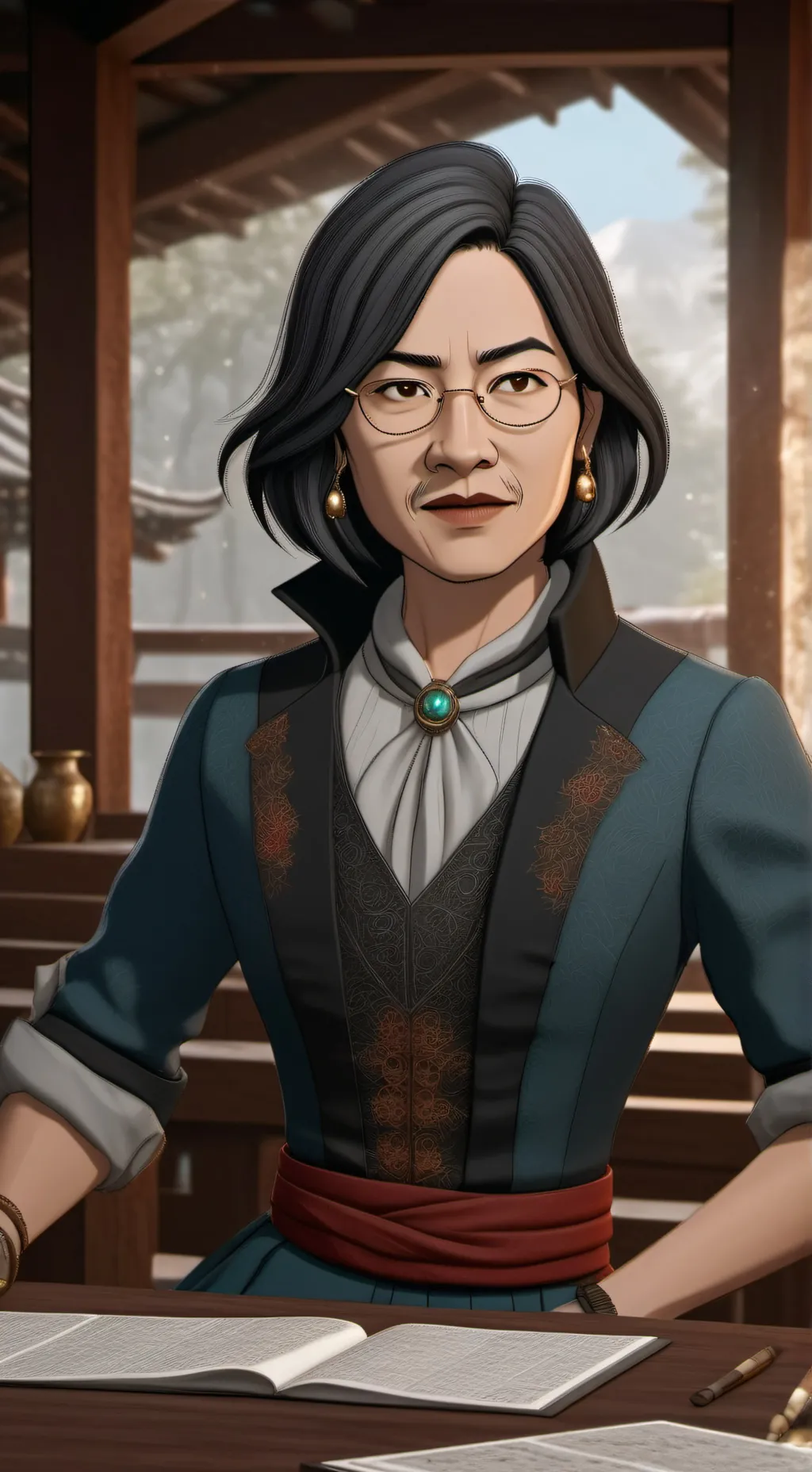 ai character: Angela Douglas  background