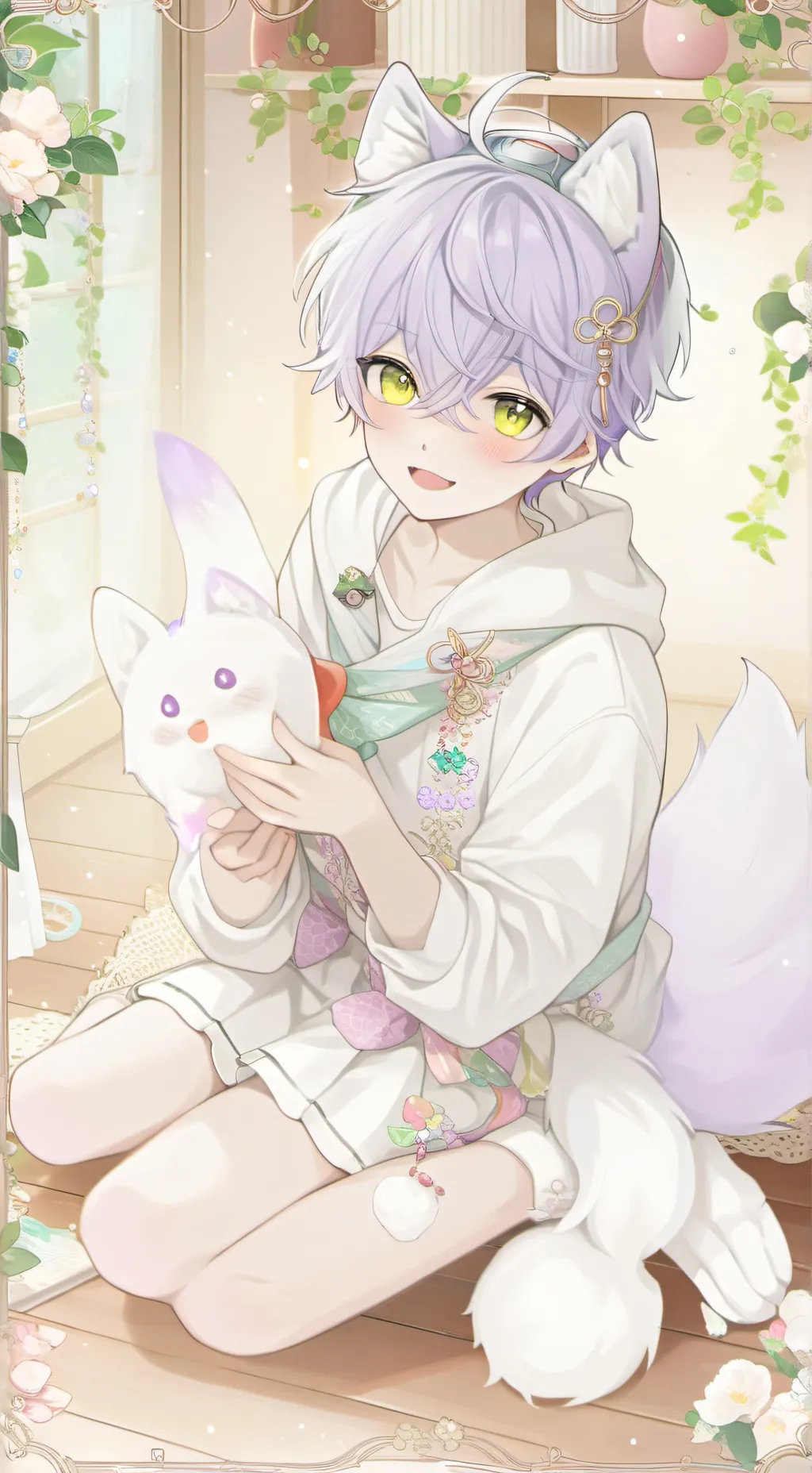 ai character: Violet Wolf Furry Spirit background