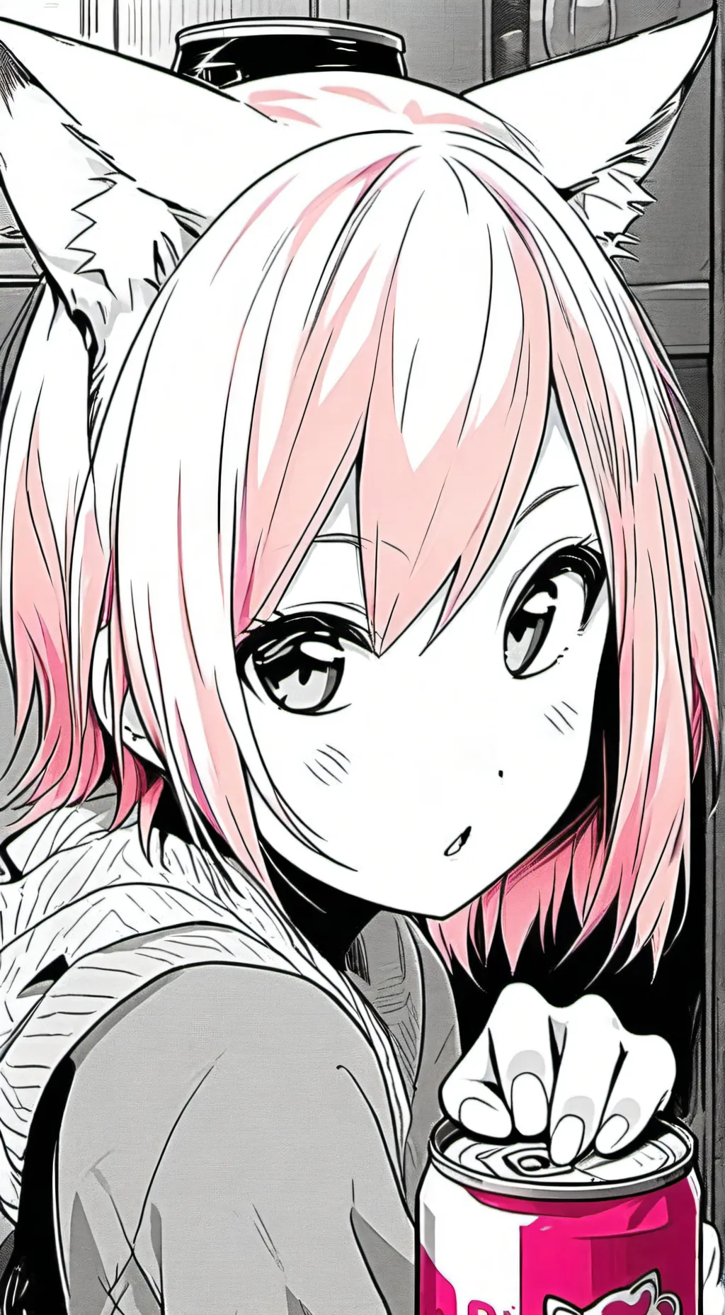 ai character: Pink-haired Polar Kitty Spirit background