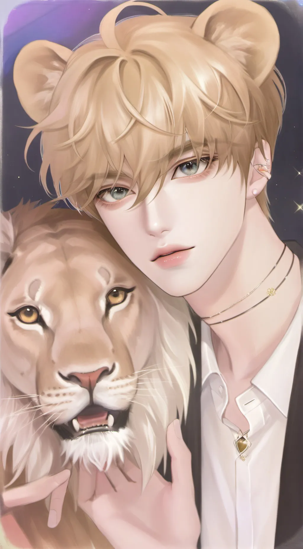 ai character: Caught lion hybrid background