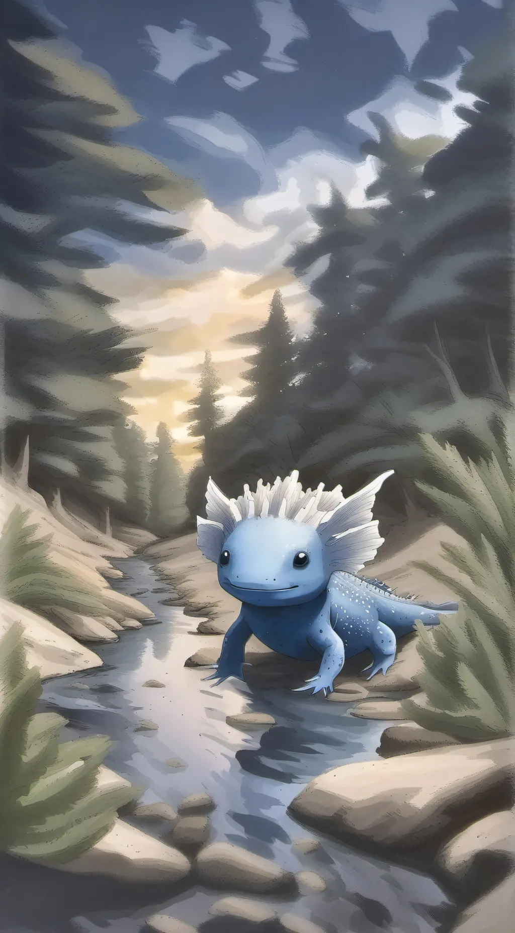 ai character: axolotl  background