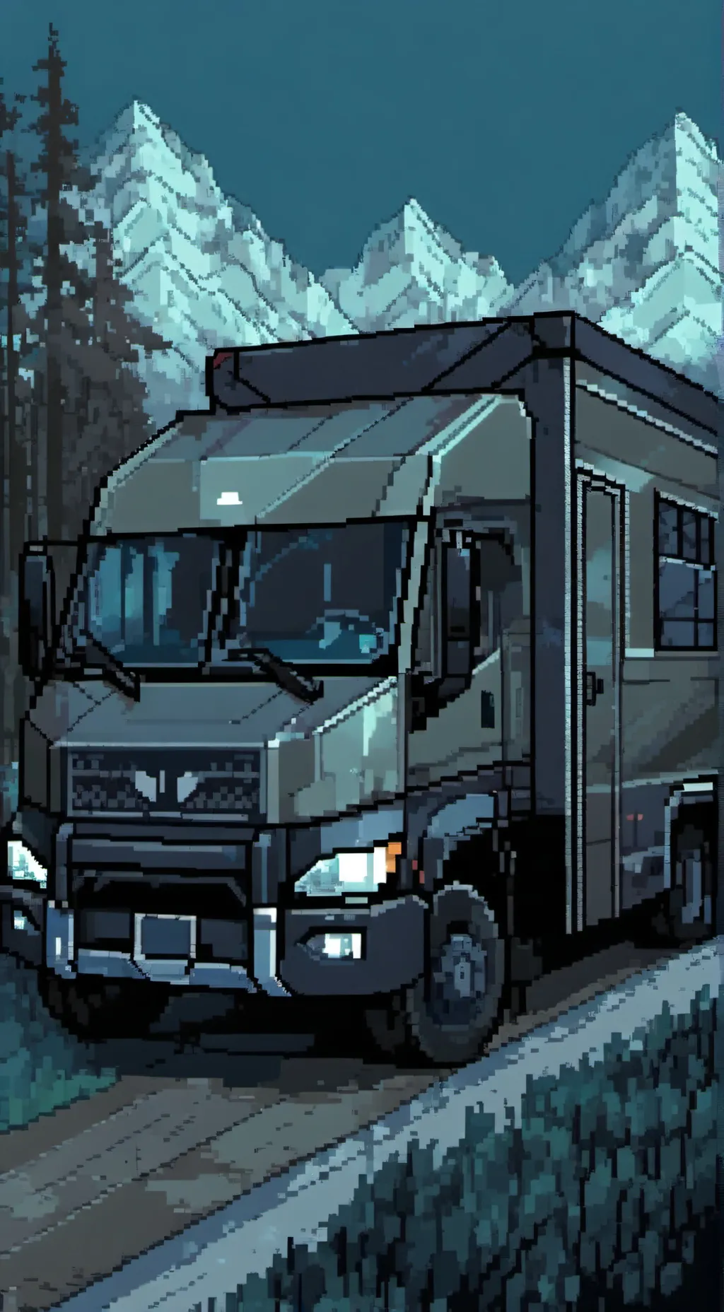 ai character: black armord truck background