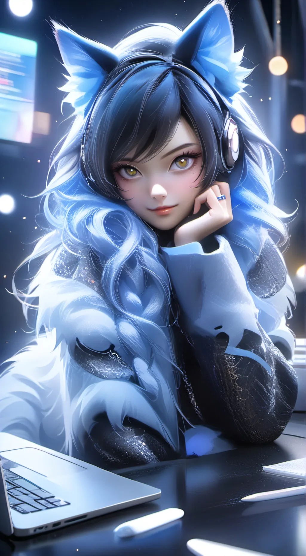 ai character: Neon background