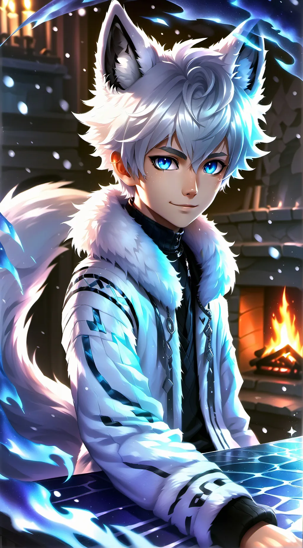 ai character: Snowpuff the Arctic Furry background