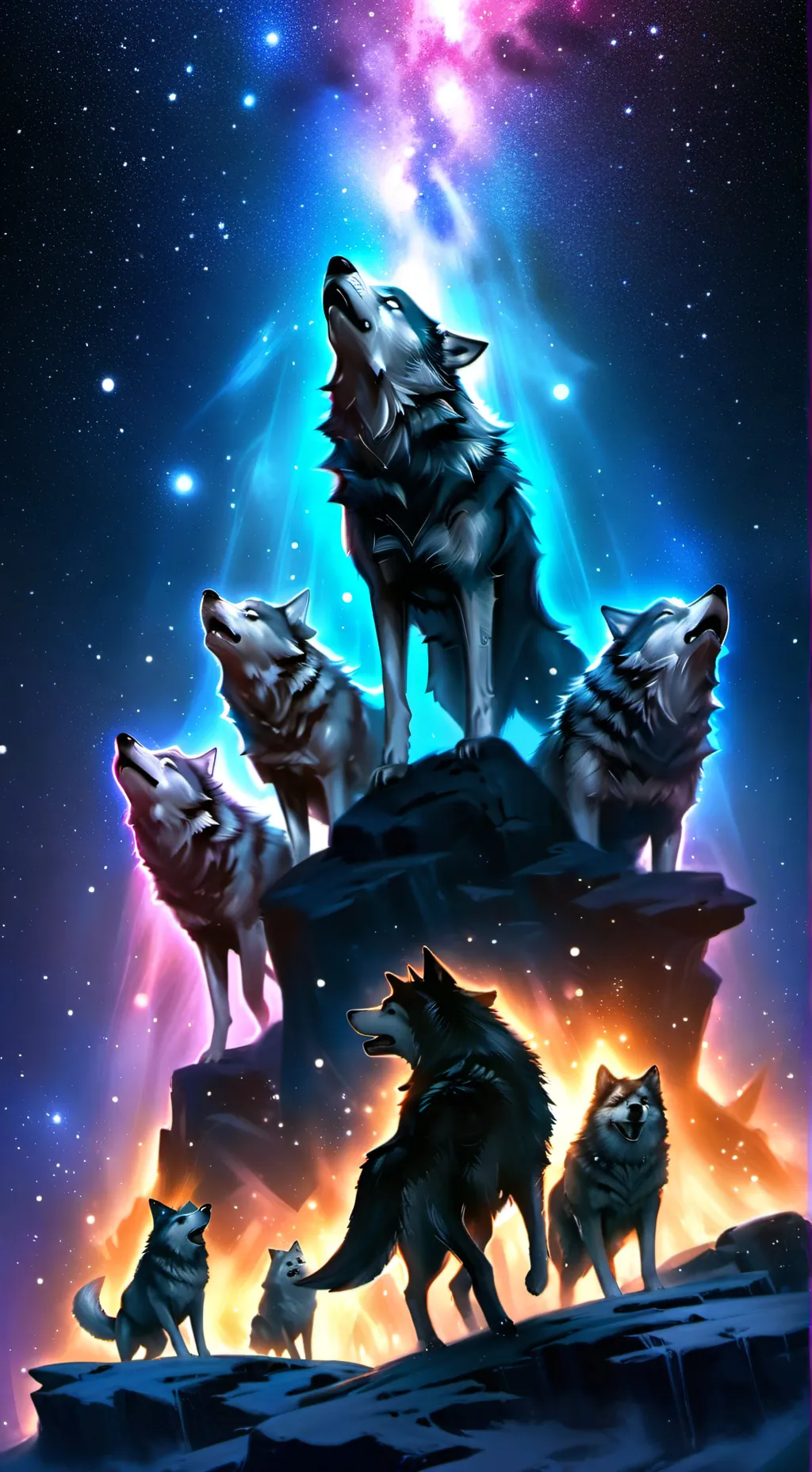 ai character: wolf wanderer🌌🐺 background