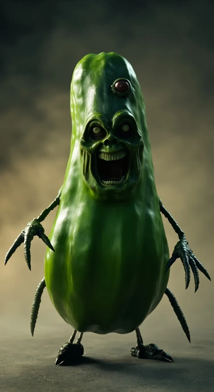 ai character: giant evil pickle  background
