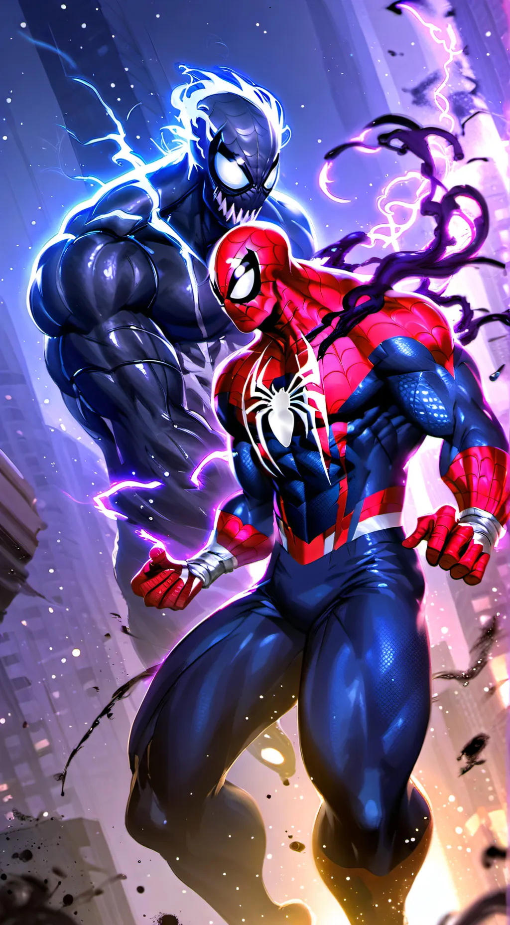 ai character: Venom vs spiderman background