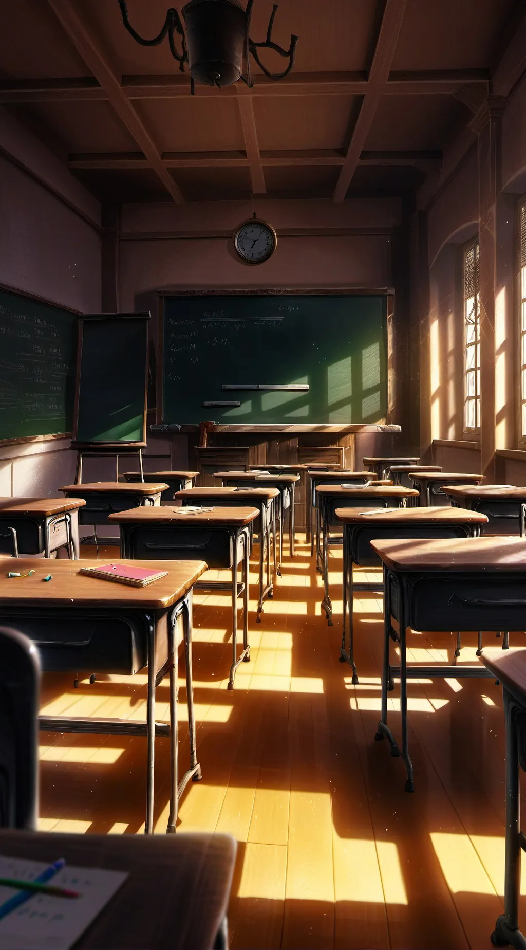 ai character: Haunted classroom  background