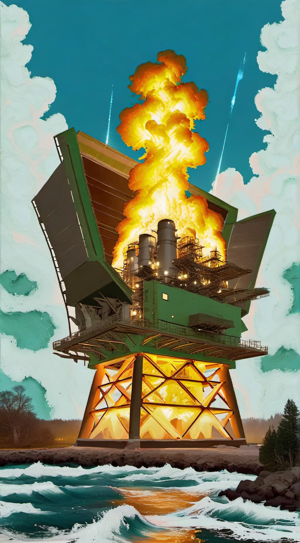 ai character: explosion of oil  background