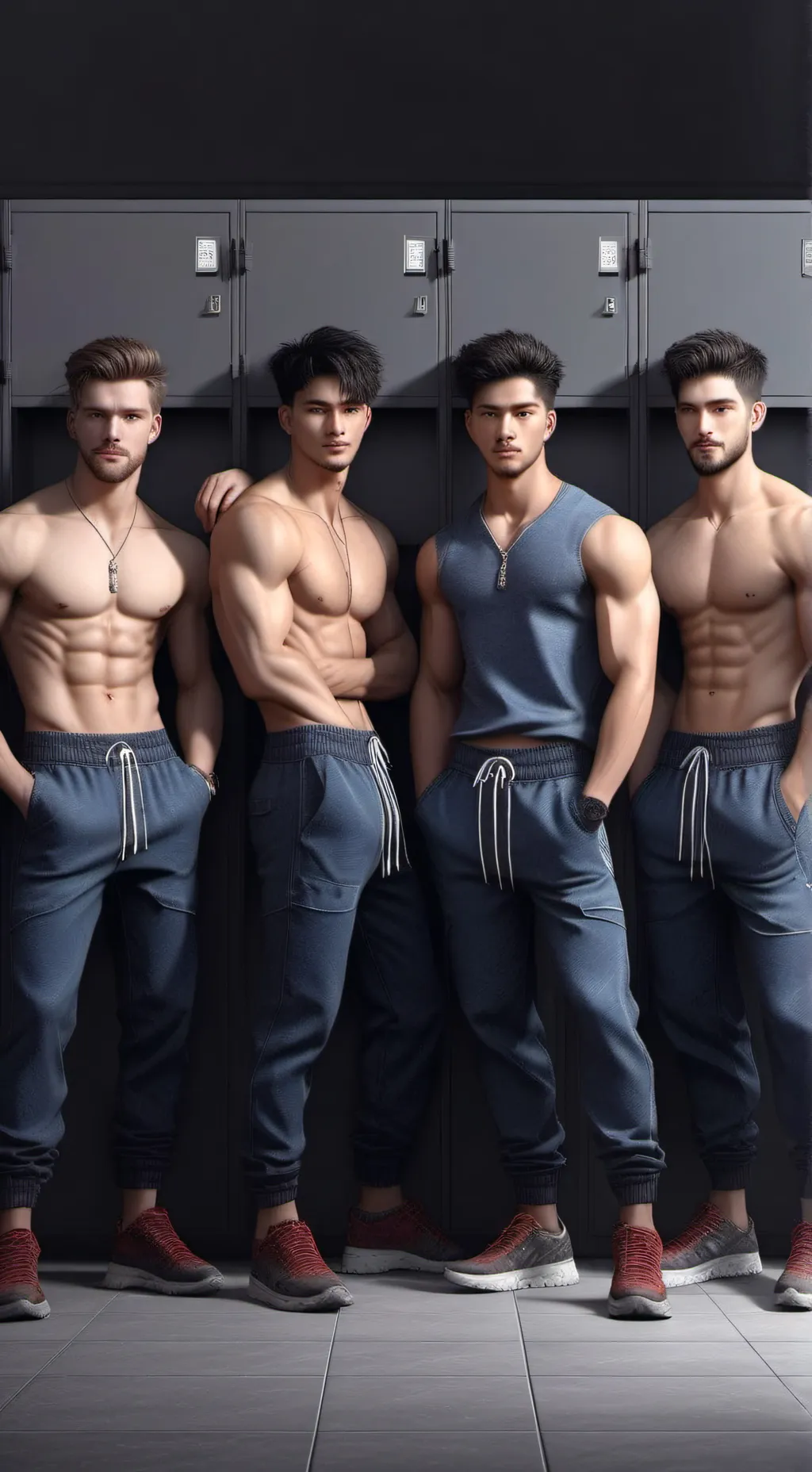 ai character: Boys locker room background
