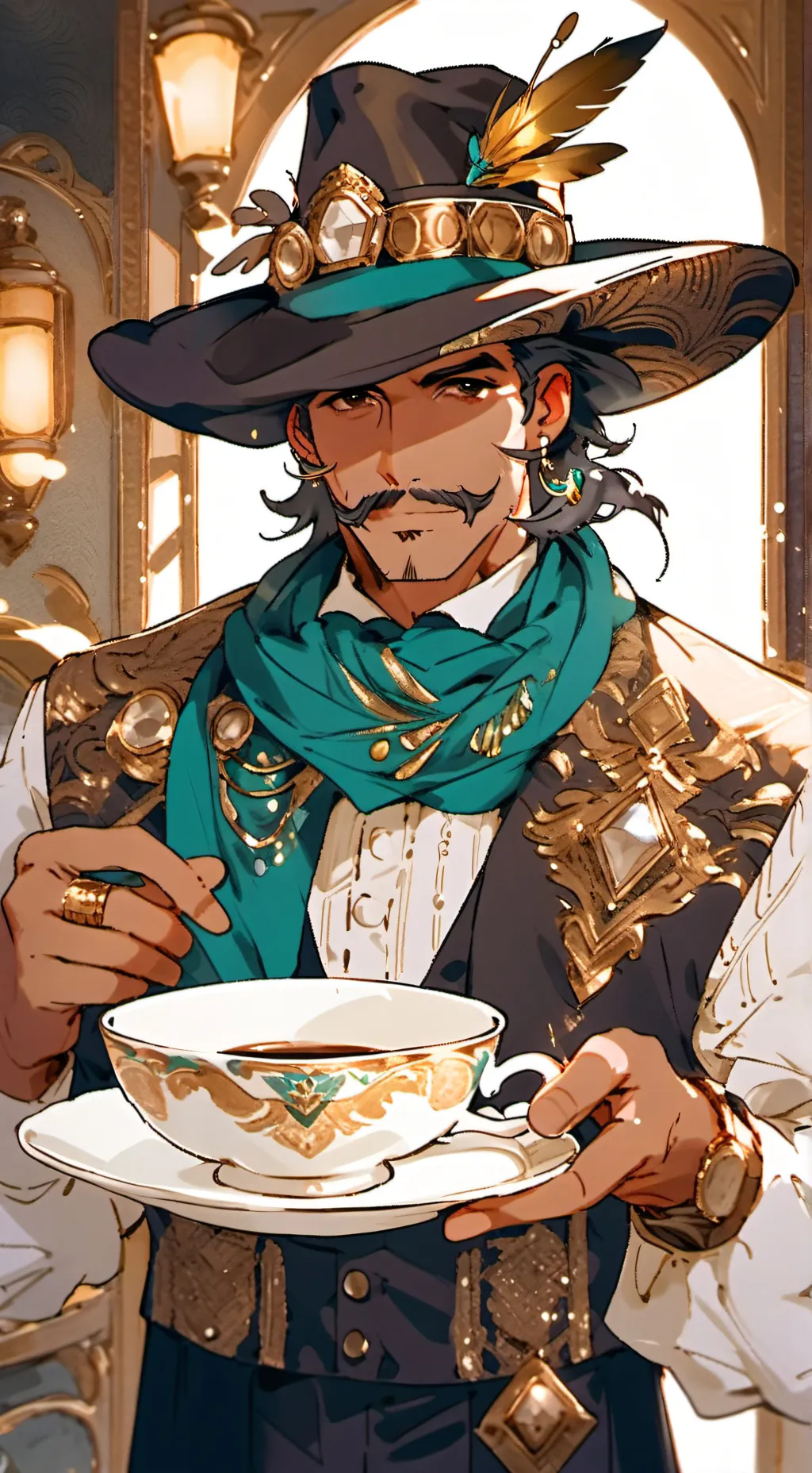 ai character: El Divino Café Conquistador background