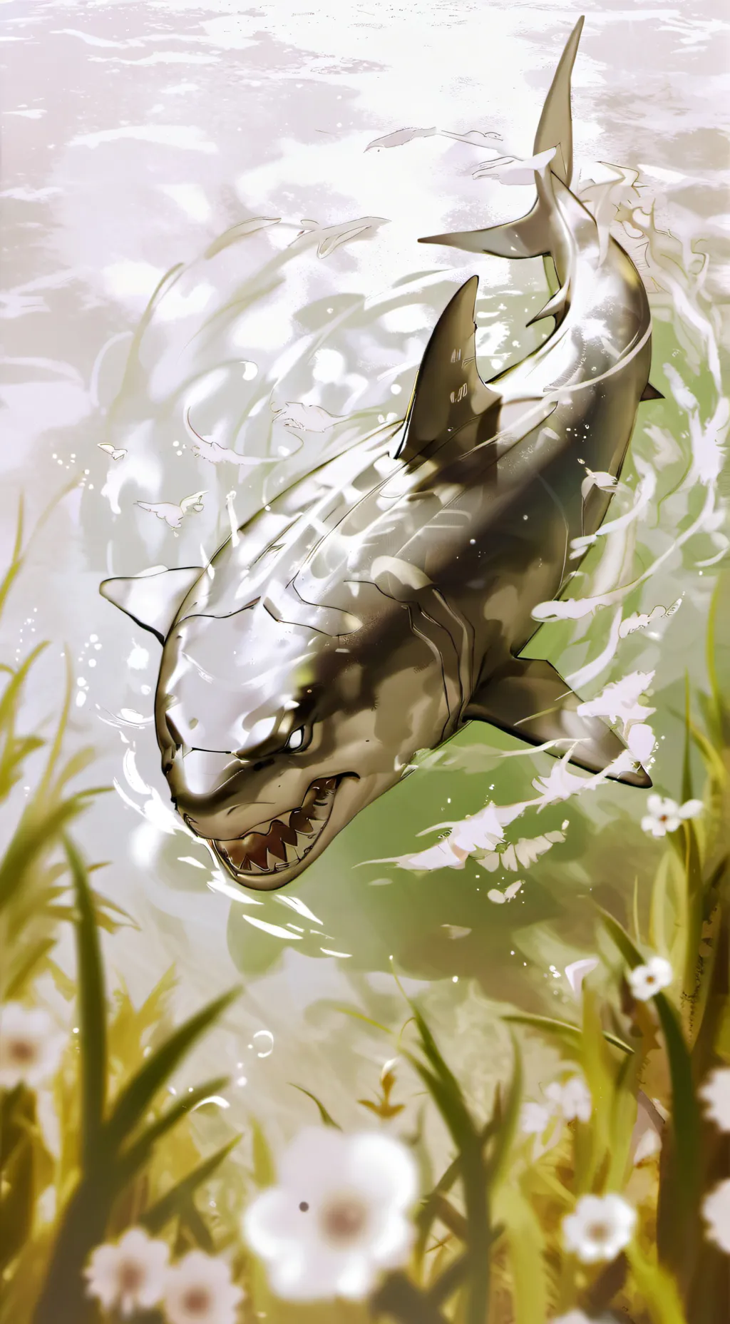 ai character: sharkie hungy background