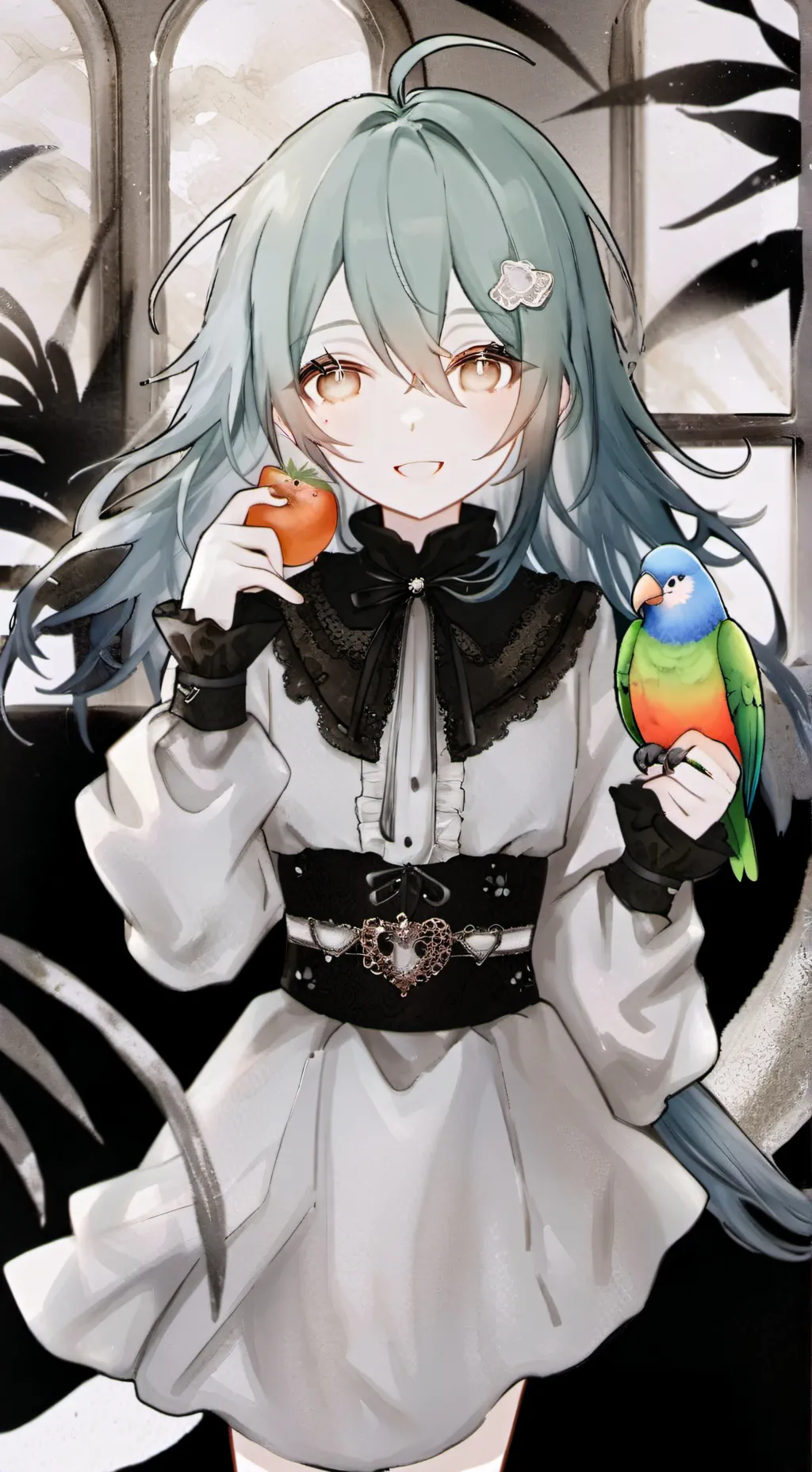 ai character: Rainbow Parrot Furry background