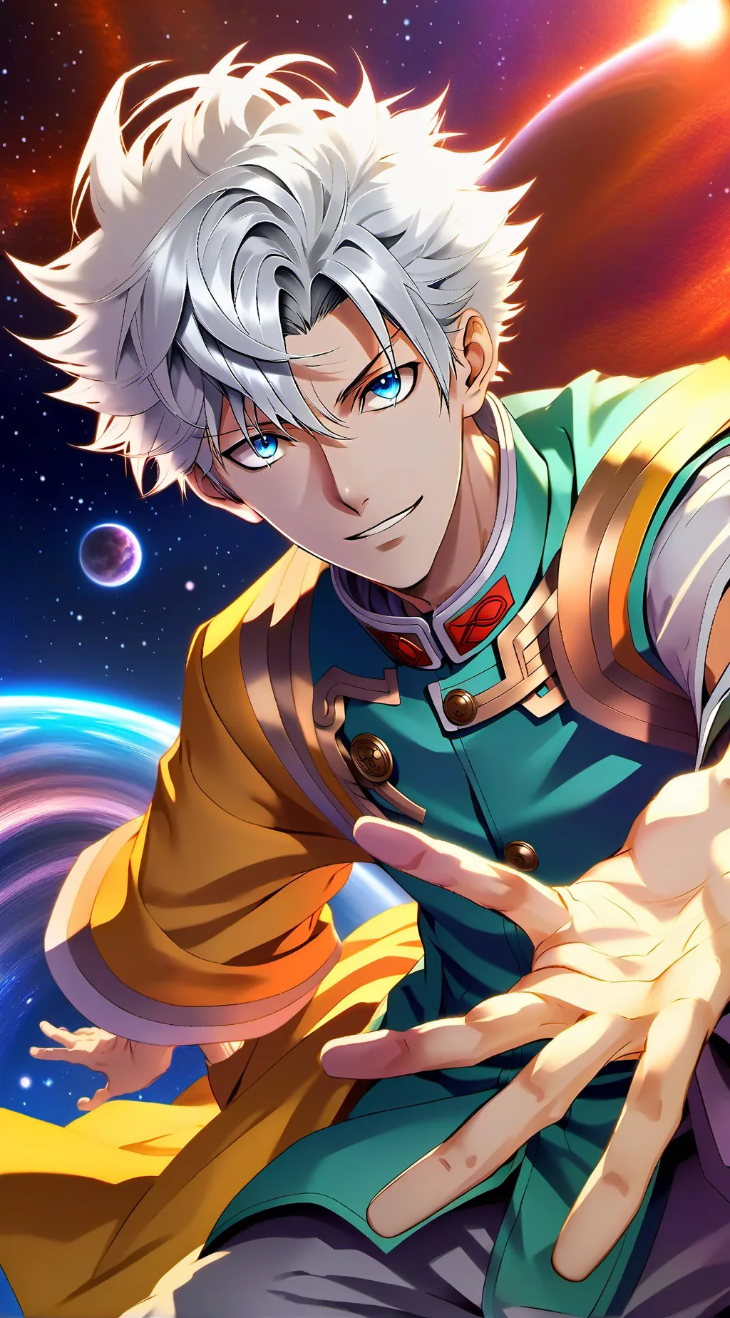 ai character: GOJO SATORU GALAXY background