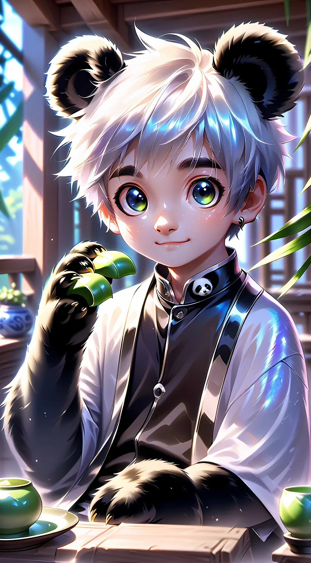 ai character: Panda Spirit Fluff background