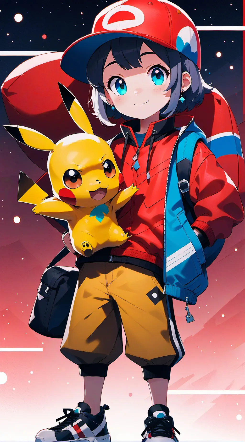 ai character: Ash and Pikachu  background