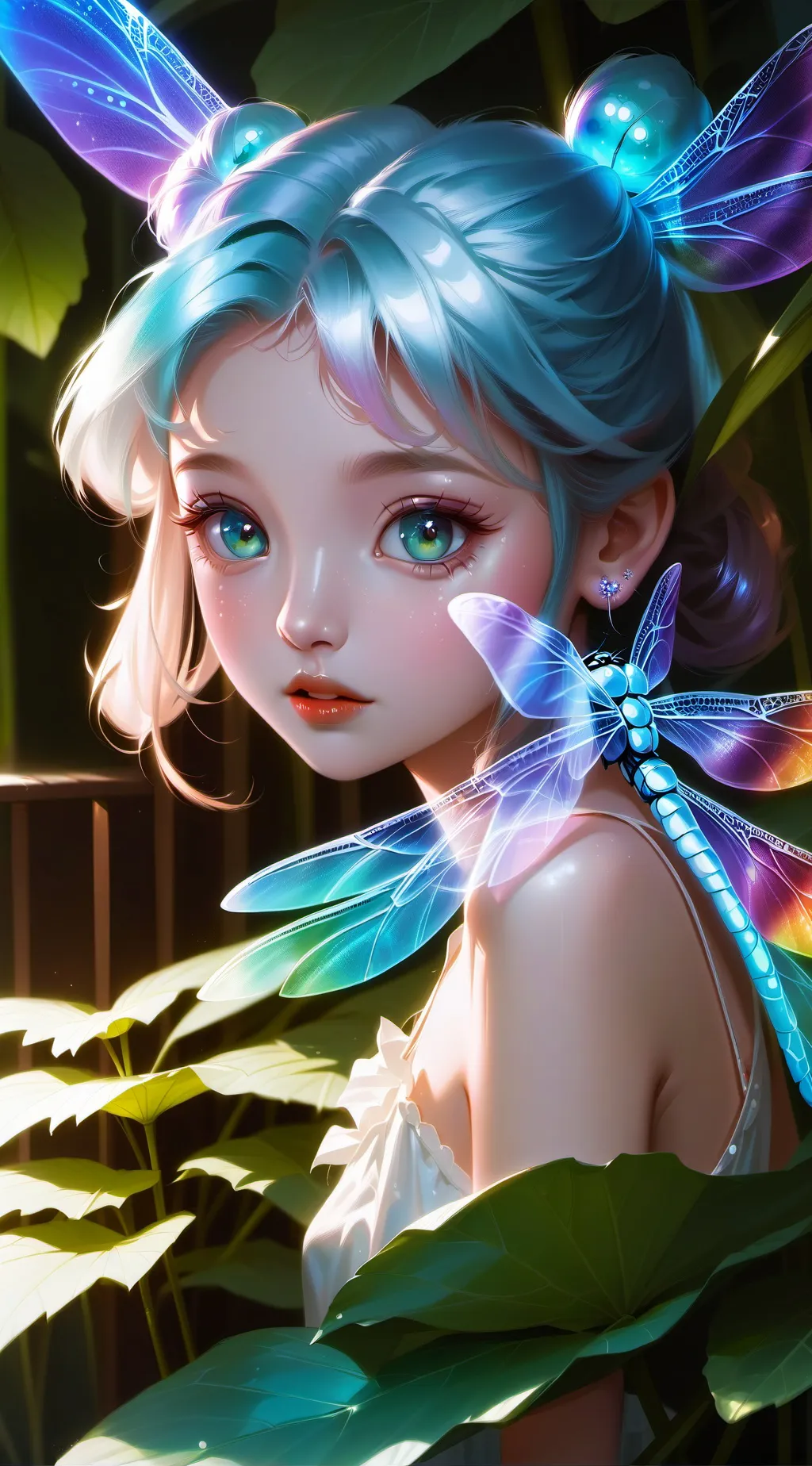 ai character: Iridescent Fae Spirit background