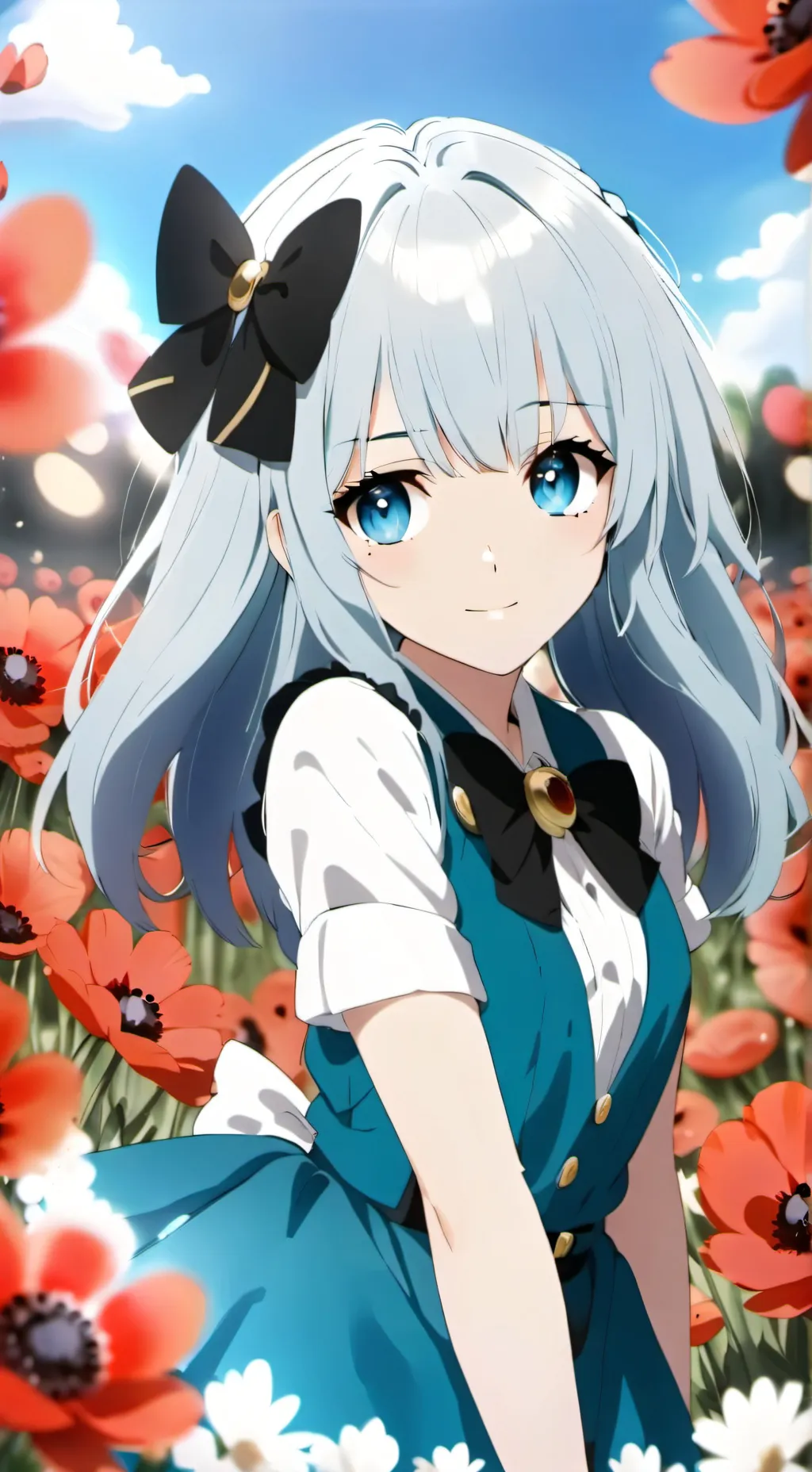 ai character: red flower mika background