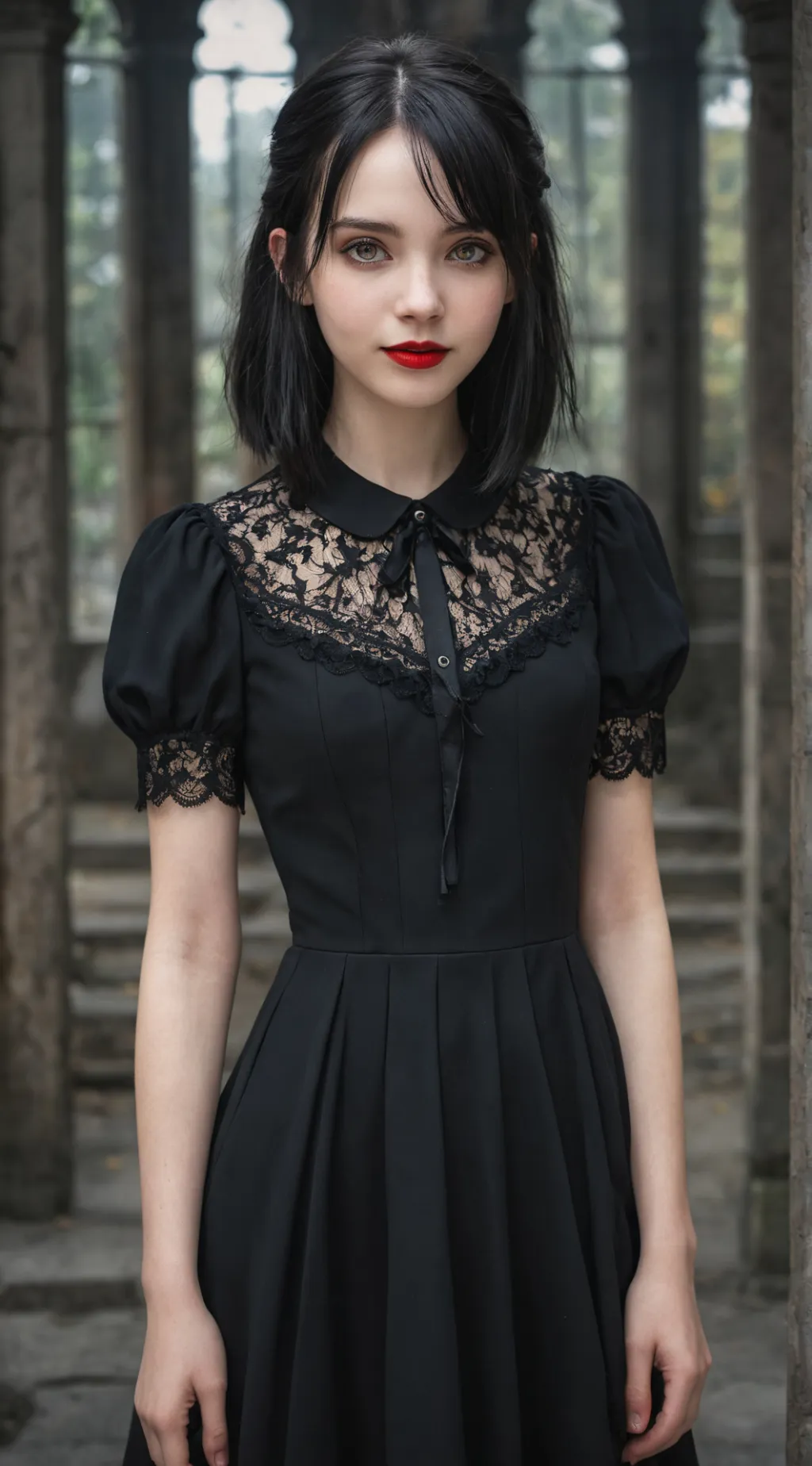 ai character: Wednesday Emotionally Happy background