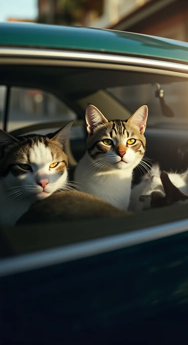 ai character: gatitos en el auto background