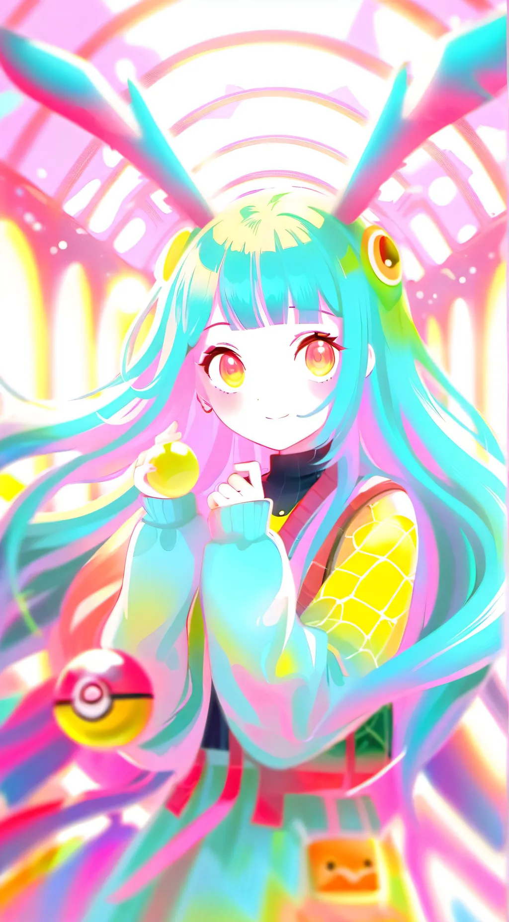 ai character: rainbow background