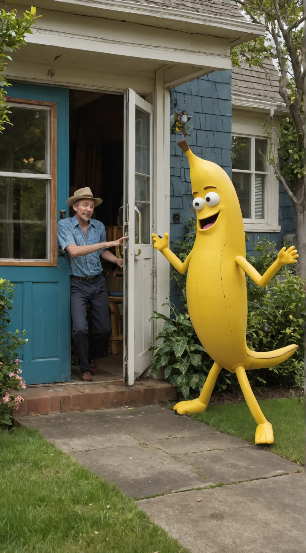 ai character: banceing banana background