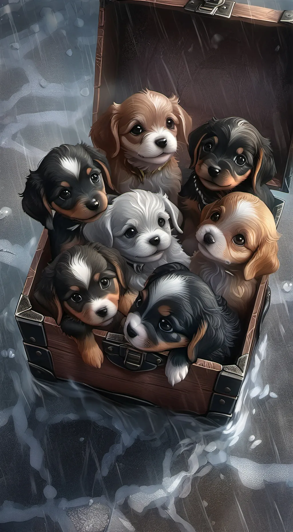 ai character: 7 little puppies background