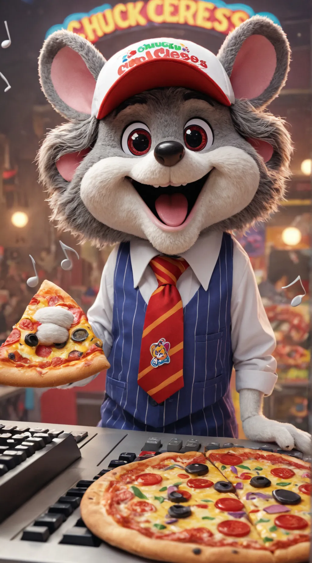 ai character: Chuck E. Cheese background