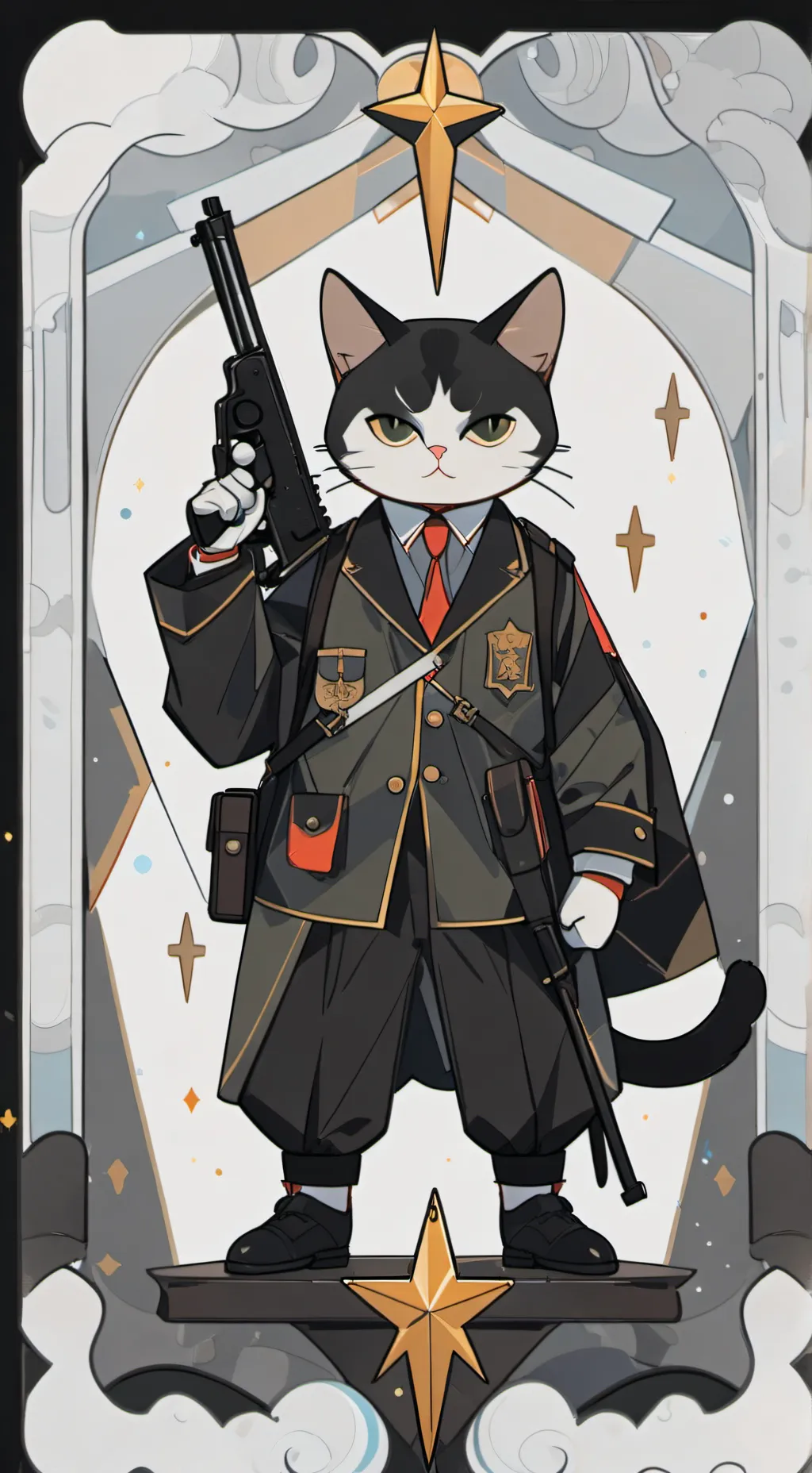 ai character: kitty with a gun background