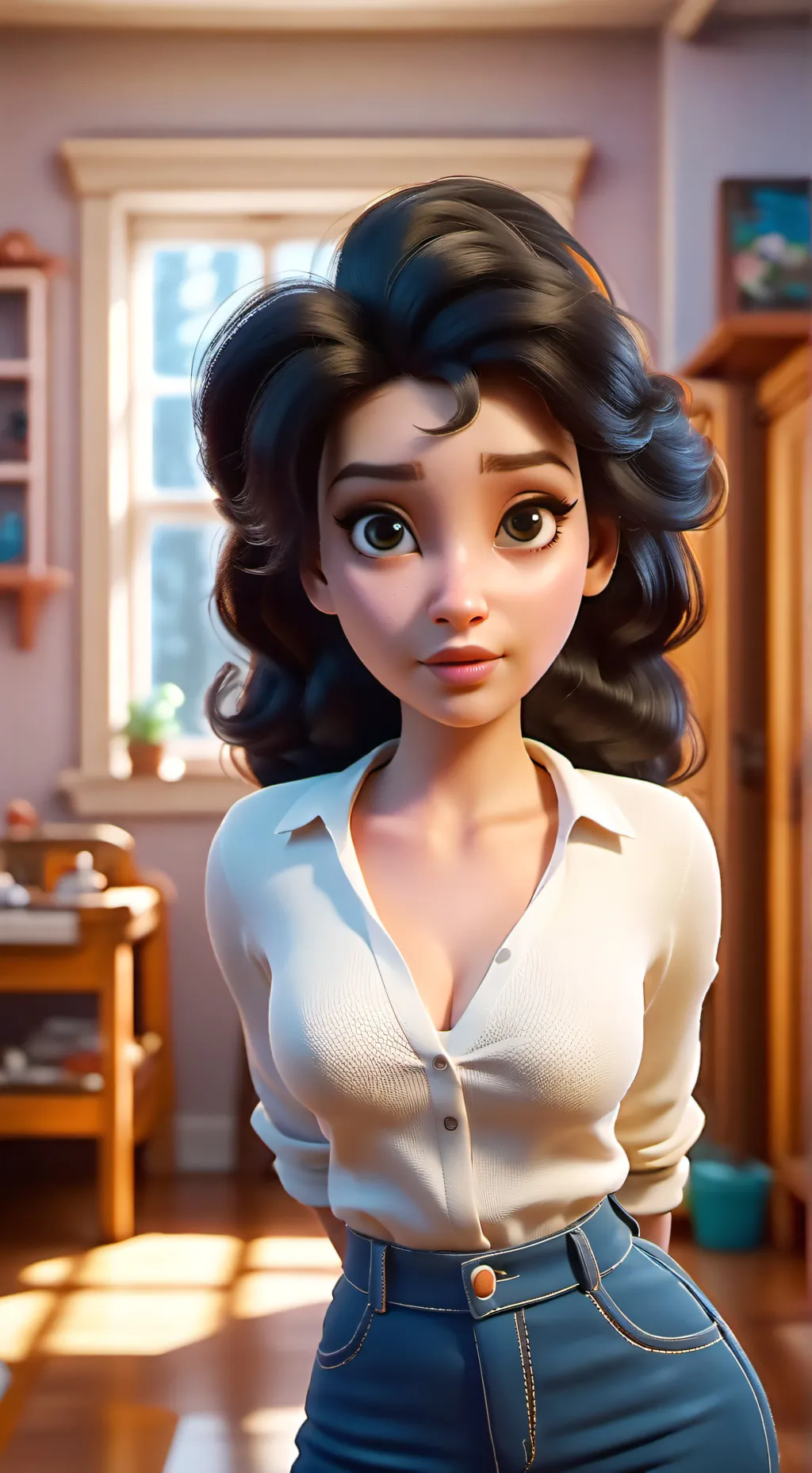 ai character: innocent girl  background