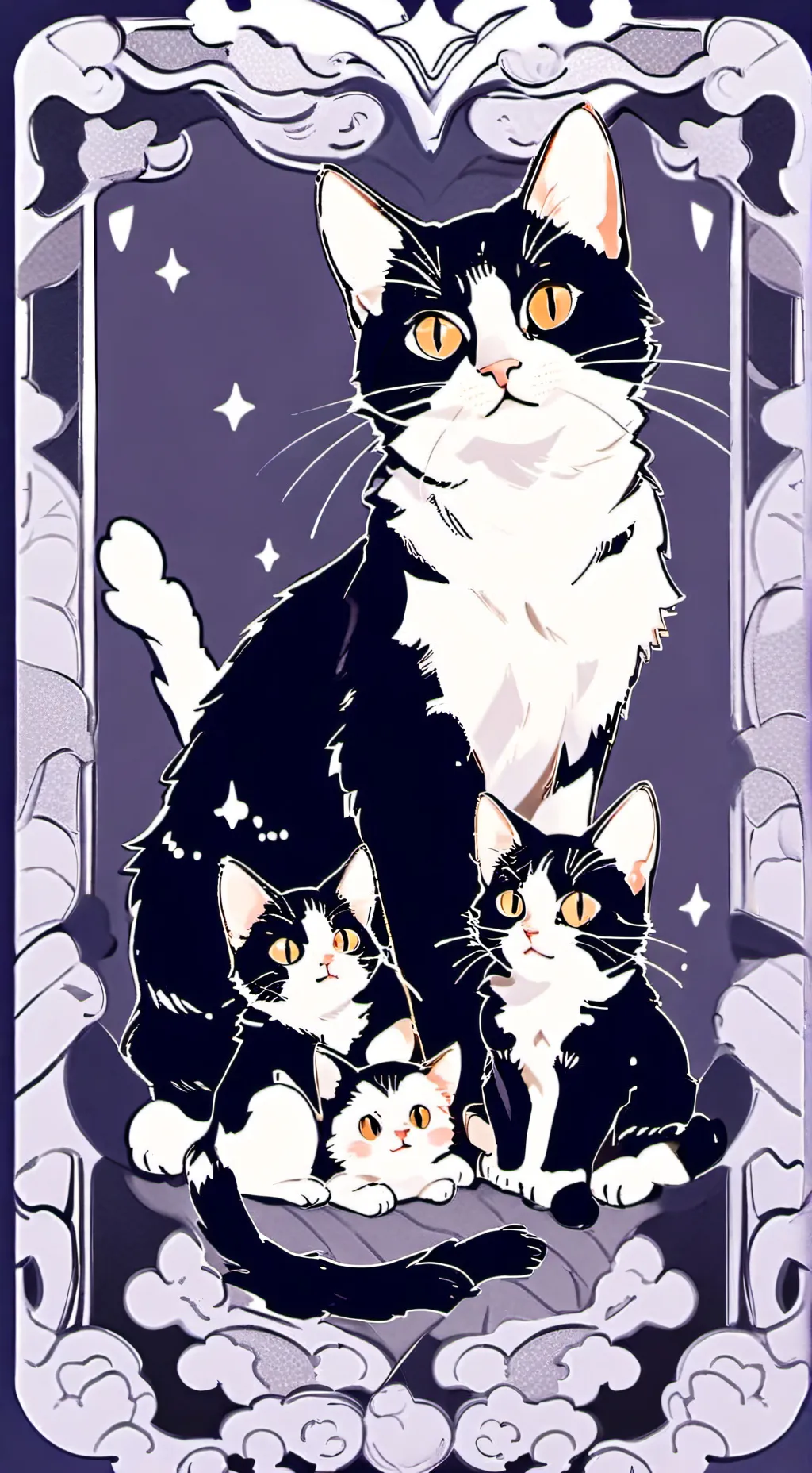 ai character: Cat with kittens background