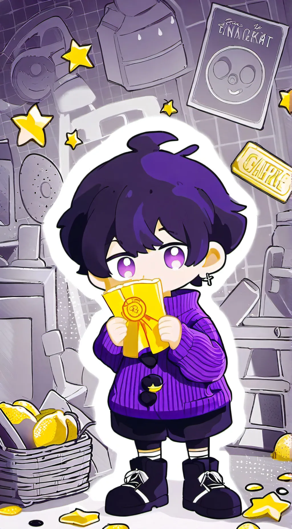 ai character: Sprunki Roald Dahl background