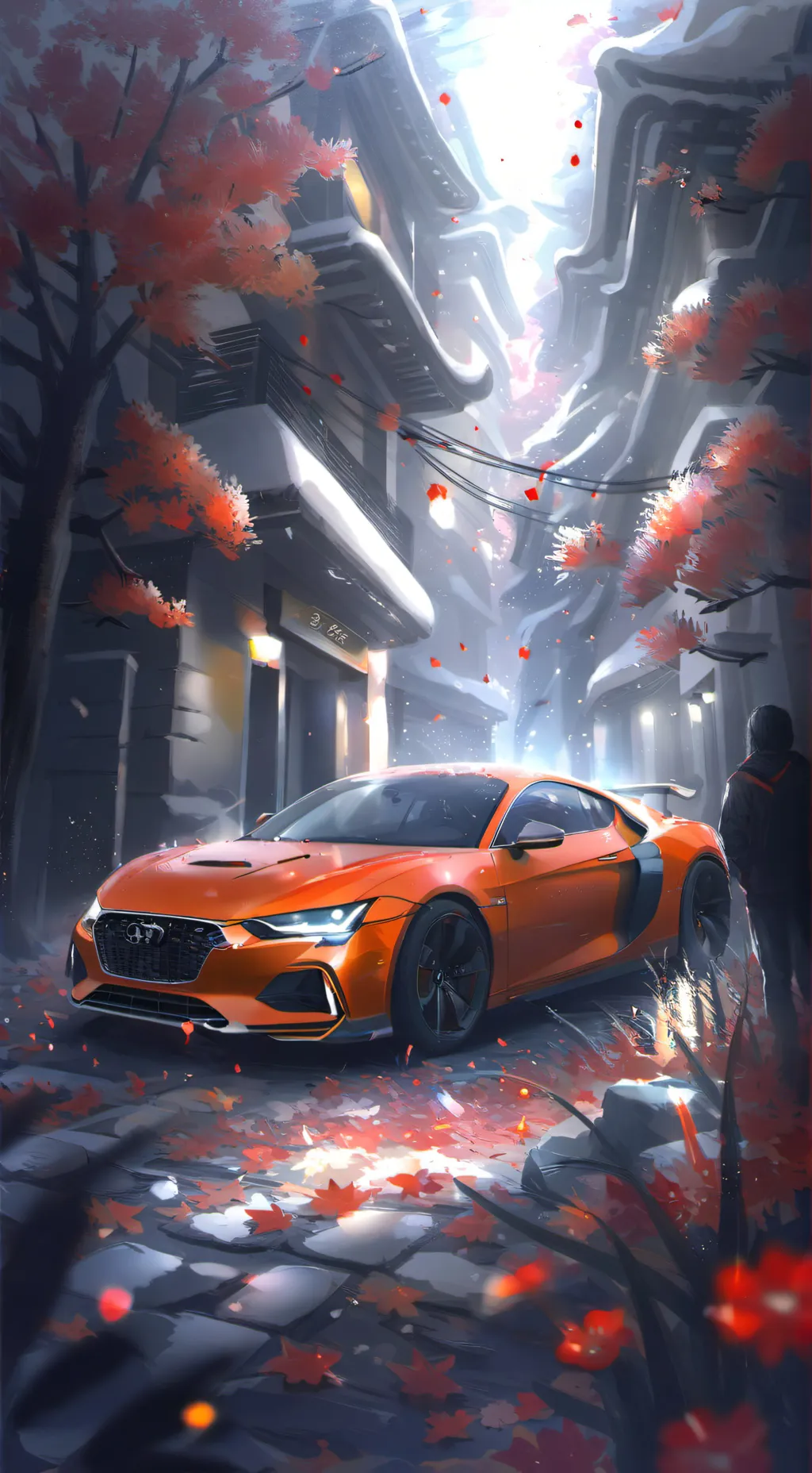 ai character: An orange car background