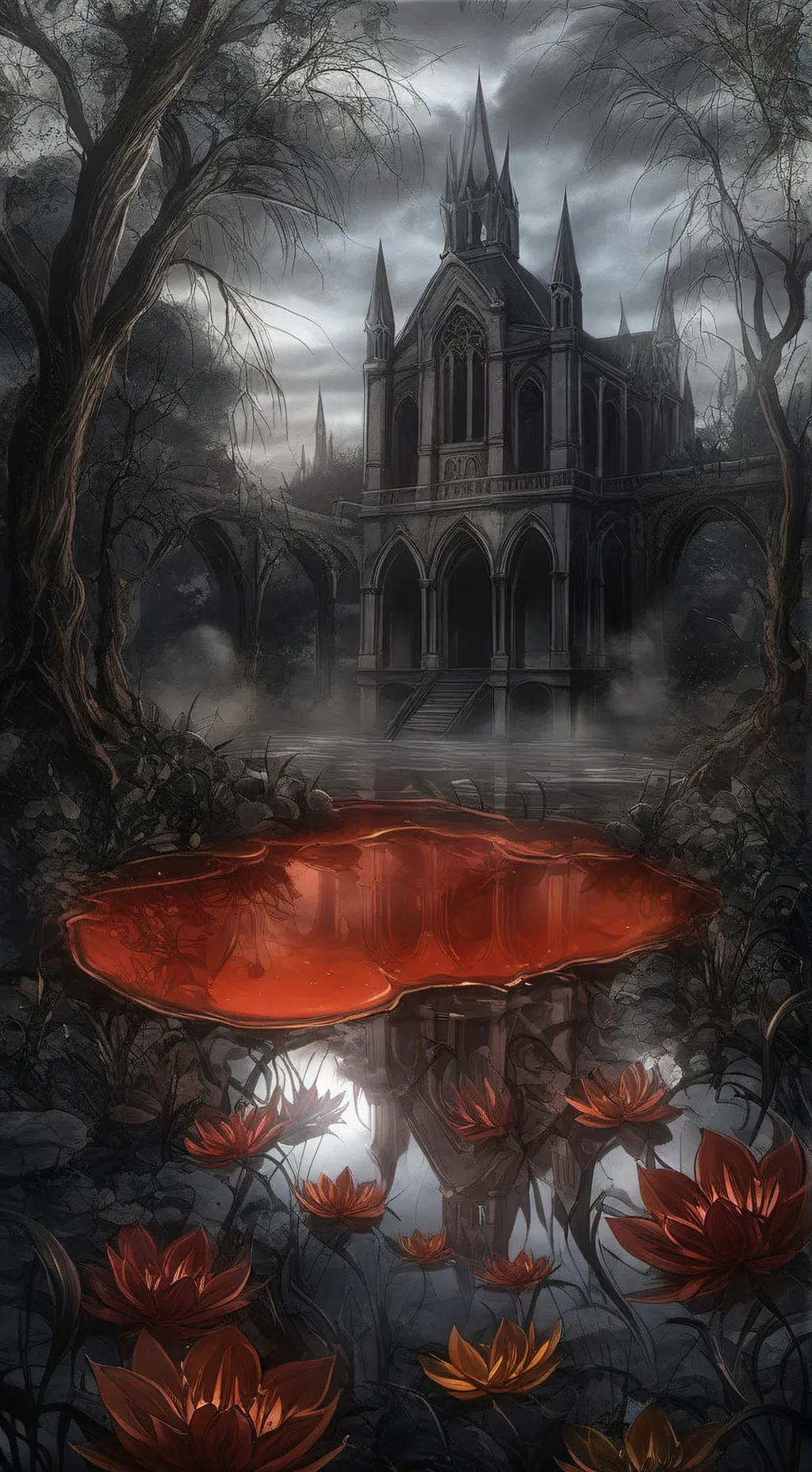 ai character: The red puddle background