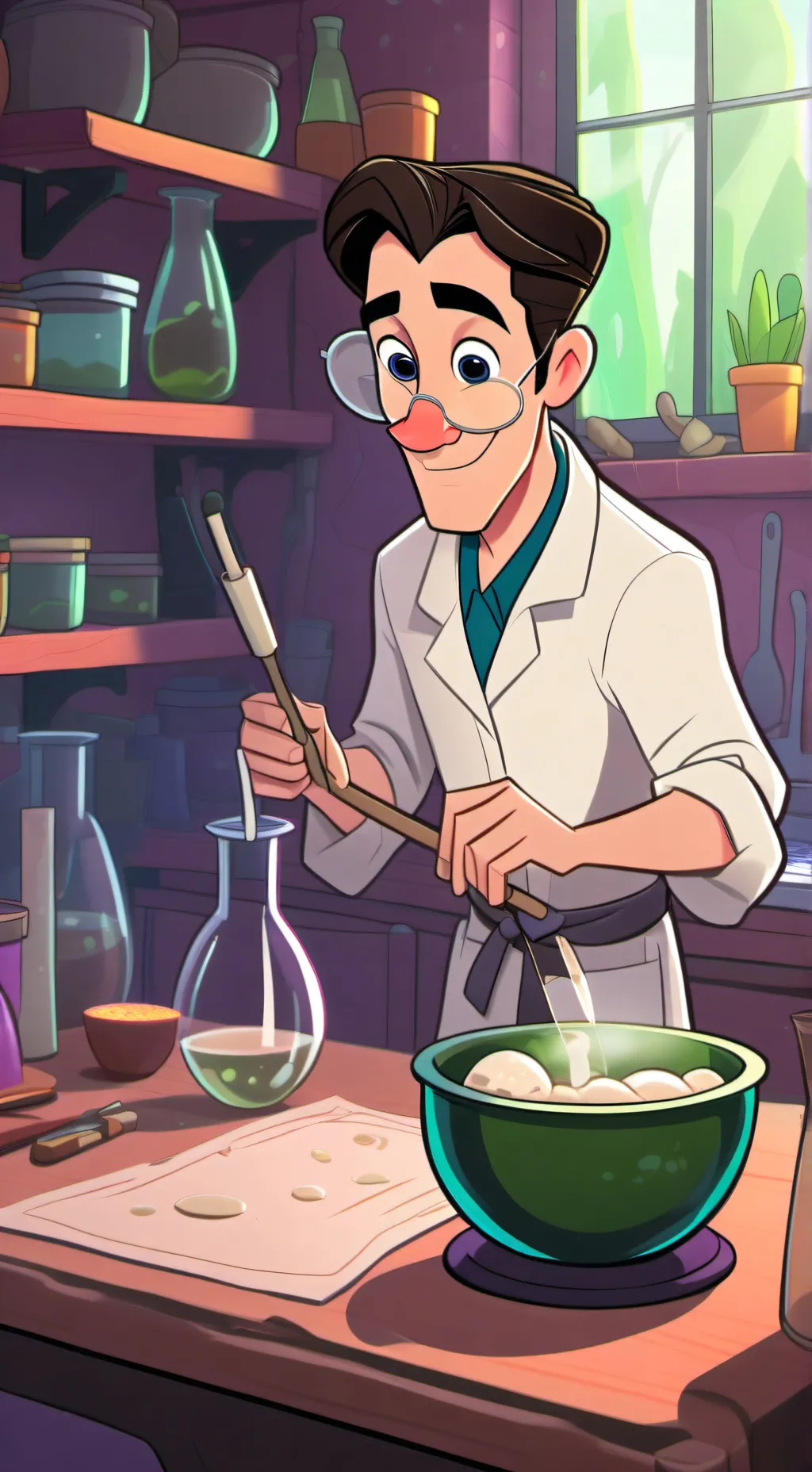 ai character: laboratorio background