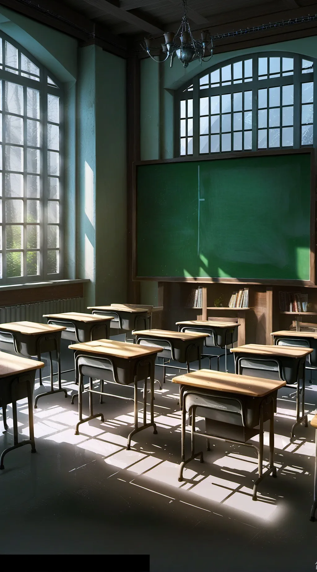 ai character: Empty class room,  background