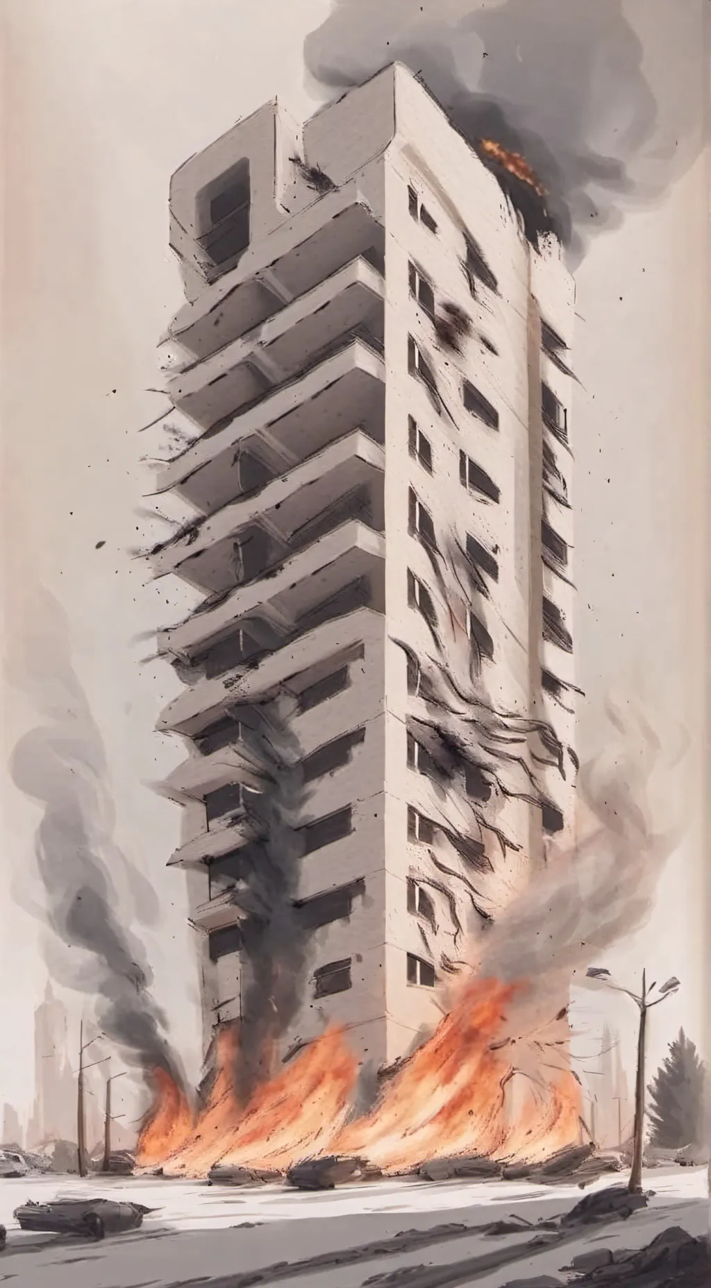 ai character: burning building  background