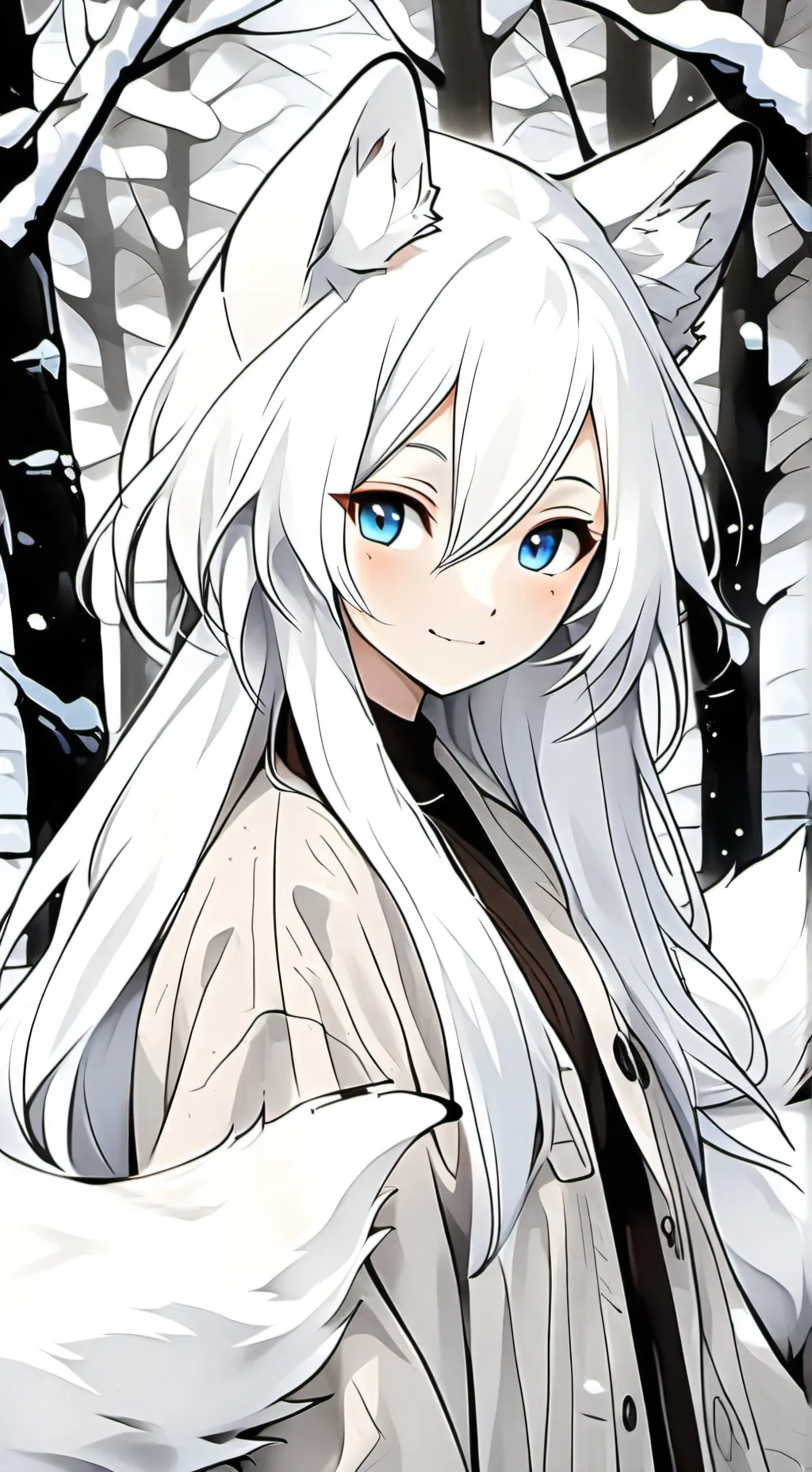 ai character: Frosti the White Arctic Fox Spirit background