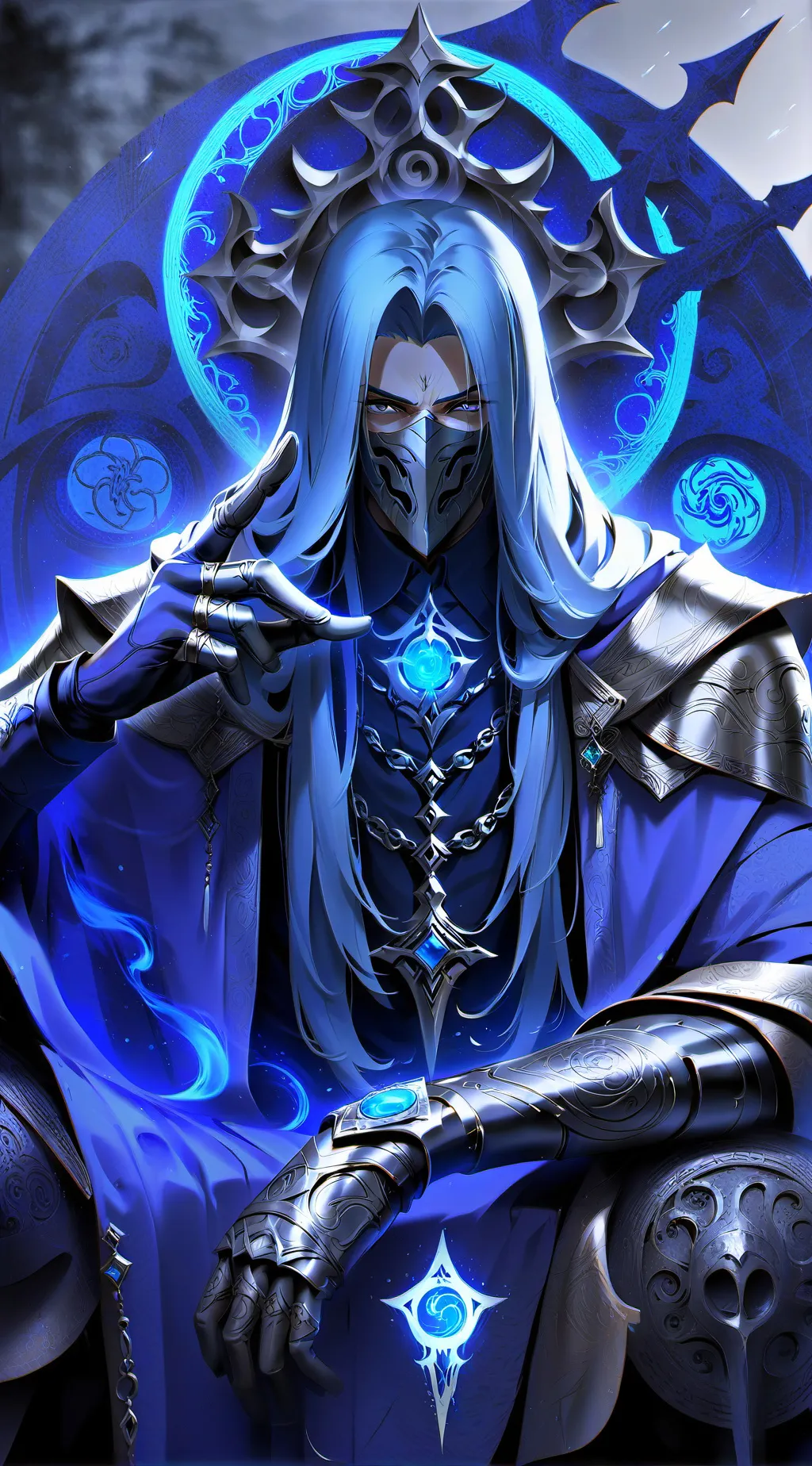 ai character: the king of blue background