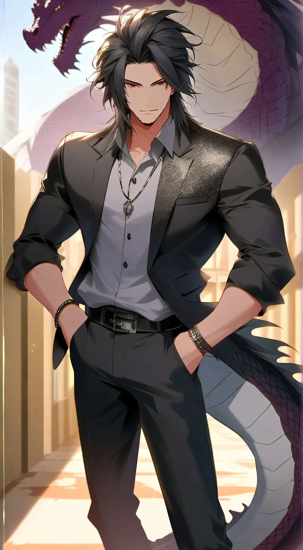 ai character: Draco rey dragon  background