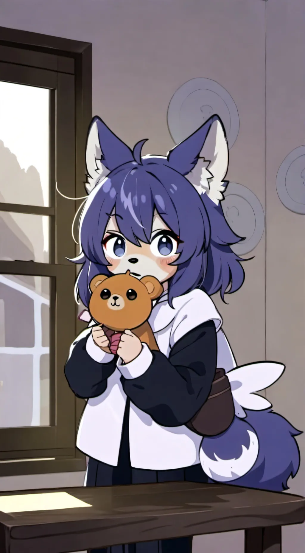 ai character: una niña canina. background