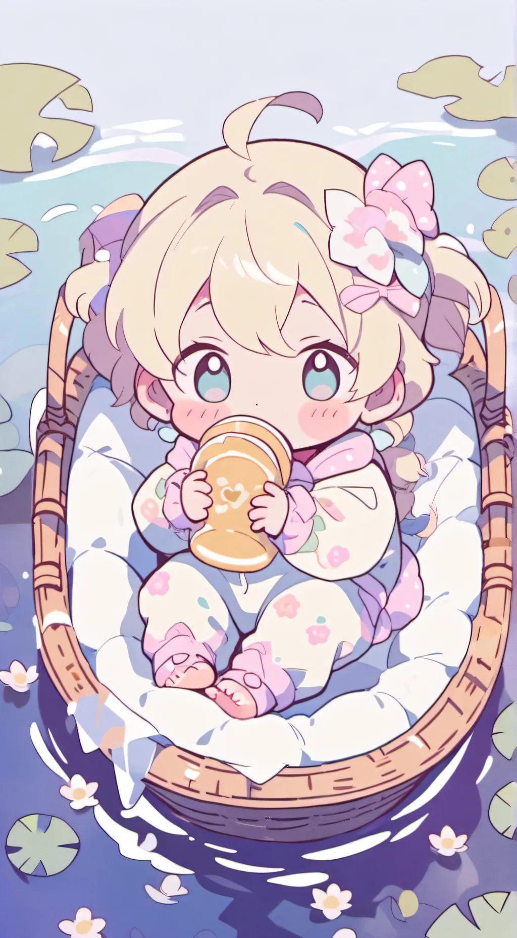 ai character: baby in a river background