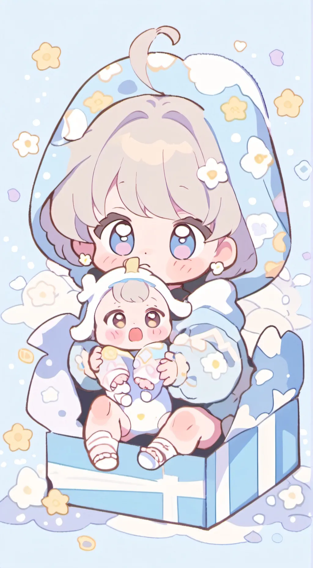 ai character: 2 tiny babies  background